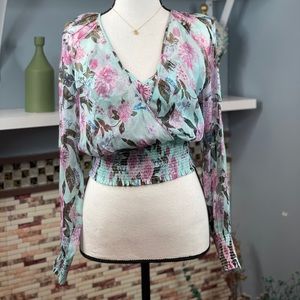 DVF V neck chiffon floral printed blouse